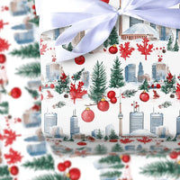 CN Tower Canadian Holiday Gift Wrap Roll, Toronto Skyline Wrapping Paper, Canada Winter City Wrapping Paper, Toronto Christmas Gift Wrap