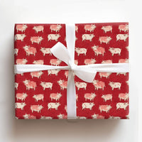 Farmhouse Animal Holiday Gift Wrap, Pink Pig Wrapping Paper, Whimsical Piglet Present Wrap, Adorable Red Pig Theme Christmas Wrapping Paper
