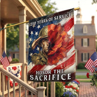 Memorial Day Garden Flag 250 Years of Service | Honor The Sacrifice Poppy Soldier Design | Double-Sided Polyester US Flag | Patriotic Yard Decor for Veterans