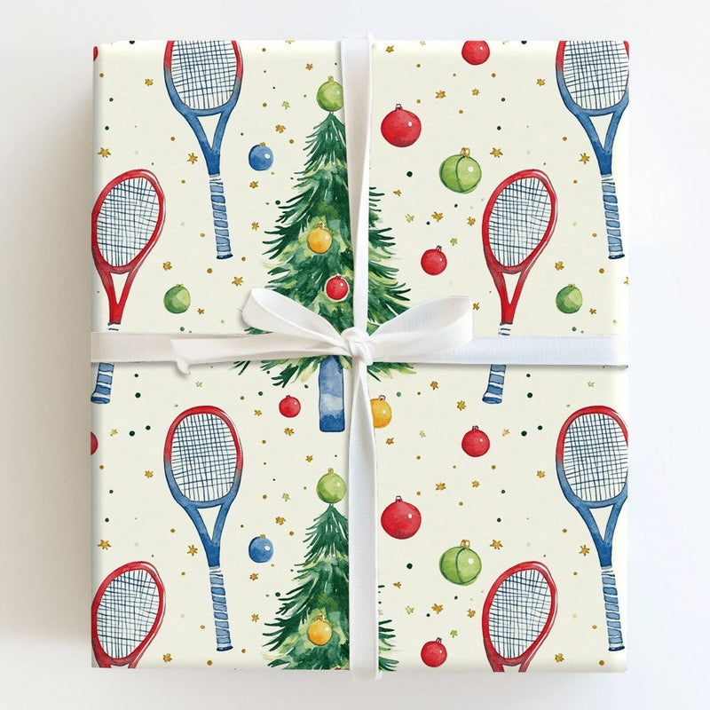 Watercolor Racket Holiday Gift Wrap, Tennis Christmas Tree Wrapping Paper, Tennis Player Xmas Wrapping Paper, Coach Present