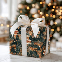 Snowy Pagoda Holiday Gift Wrap, Japanese Winter Village Wrapping Paper, Watercolor Japan Night Wrapping Paper, Asian Christmas Gift Wrap