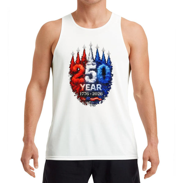 Patriotic Jet Flag Tank Top | 250 Years Freedom 1776-2026 Anniversary Graphic | Soft Breathable Unisex Sleeveless Top | Gift for Americana Fans