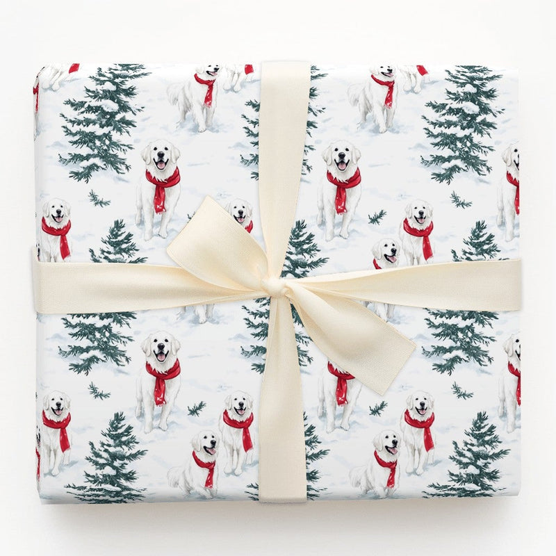 Winter Dog Christmas Gift Wrap, Golden Retriever Wrapping Paper, Adorable Golden Retriever Present Paper, Holiday Dog Lover Christmas Wrap Roll