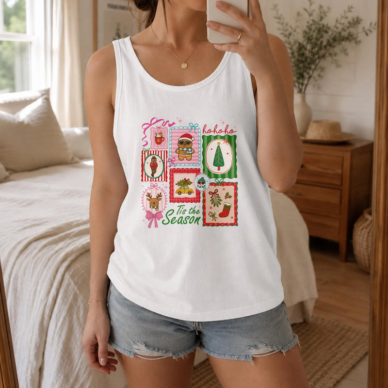 Gingerbread Reindeer Holiday Sleeveless Shirt, Tis the Season Christmas Tank Top, Adorable Festive Top, Holiday Season Present for Her