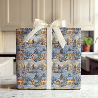 Snowy Winter Landscape Gift Wrap, Christmas Village Wrapping Paper, Comfy Cottage Holiday Wrapping Paper, Traditional Winter Gift Wrap