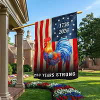 Patriotic Rooster Garden Flag 250 Years Strong | 1776-2026 American Flag Design | Double-Sided Polyester | USA Semiquincentennial Gift