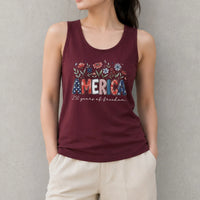 America 250 Years Of Freedom Tank Top | Patriotic Floral Graphic | Breathable Unisex Tee | 4th Of July Independence Day Gift