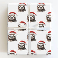 Watercolor Sloth Gift Wrap, Christmas Sloth Wrapping Paper, Adorable Santa Hat Sloth Holiday Paper, Animal Lover Xmas Gift Wrapping Paper