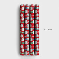 Watercolor Holiday Wrapping Paper, Red Christmas Gnome Wrapping Paper, Whimsical Scandinavian Gift Wrap, Adorable Winter Gnome Wrapping Paper