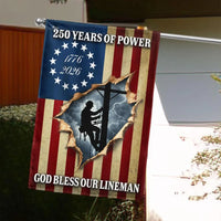 Lineman Garden Flag | 250 Years of Power 1776-2026 | American Flag Design | Patriotic Outdoor Decor Gift for Electrical Workers