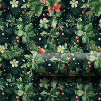 Pine Holly Christmas Gift Wrap, Watercolor Poinsettia Wrapping Paper, Botanical Winter Wrapping Paper, Traditional Holiday Wrapping Paper