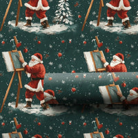 Santa Claus on Easel Gift Wrap, Painter Santa Christmas Wrapping Paper, Artistic Holiday Paper, Winter Forest Art Lover Present Paper