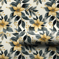 Floral Christmas Gift Wrap, Golden Poinsettia Wrapping Paper, Moody Botanical Present Wrap, Winter Wedding Wrap Paper, Holiday Present Paper