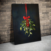 Minimalist Christmas Botanical Canvas Print, Mistletoe Red Ribbon Wall Art, Holiday Festive Decor, Digital Download Printable Poster