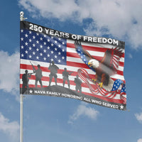 250 Years of Freedom House Flag | American Eagle & Military Silhouette Design | Premium Weather-Resistant Polyester | Patriotic Gift for Veterans