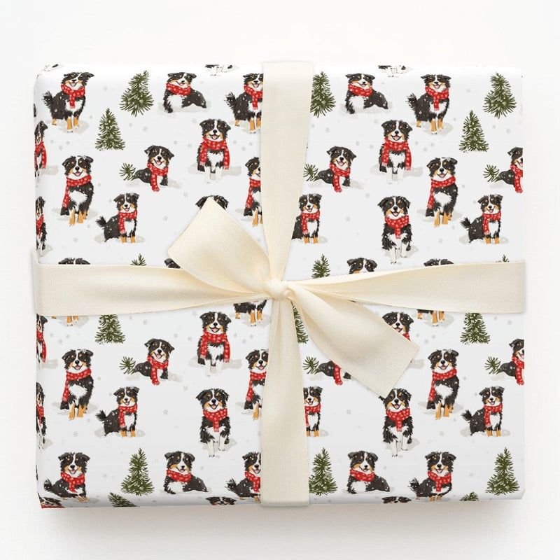 Aussie Christmas Gift Wrap, Australian Shepherd Wrapping Paper, Winter Dog Present Paper, Australian Shepherd Gift Wrap, Dog Lover Holiday