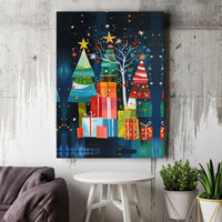 Colorful Holiday Gift Boxes Art, Abstract Christmas Tree Wall Art Print, Canvas Art Digital Download, Festive Holiday Home Decor Present