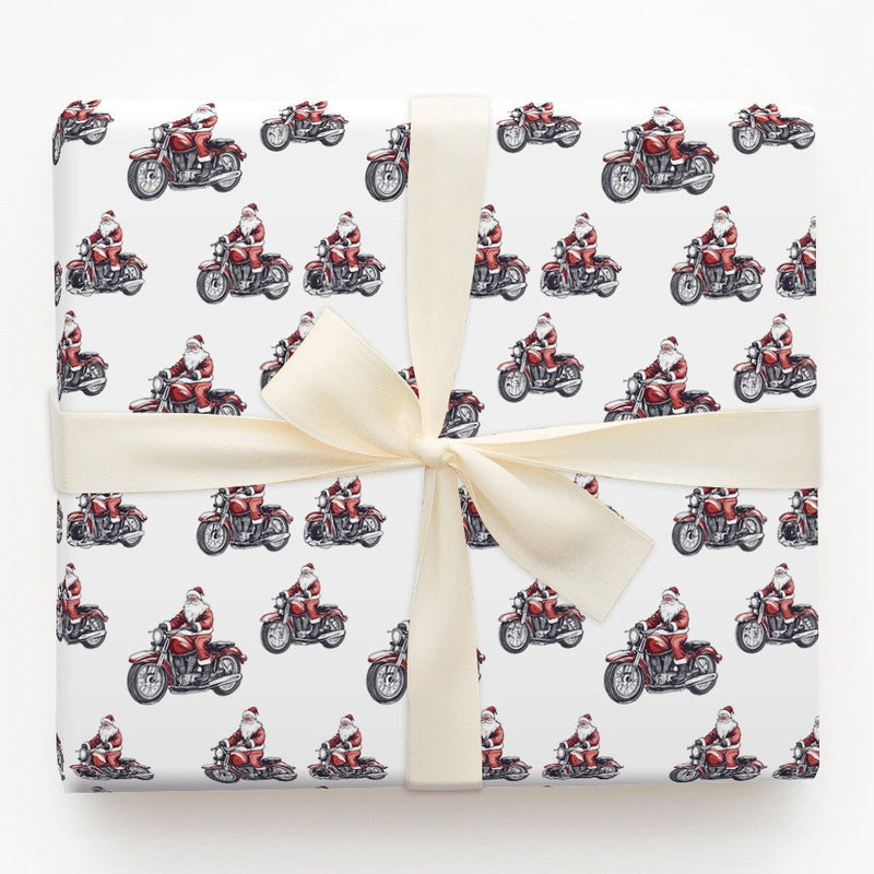Motorcycle Santa Gift Wrap, Biker Santa Christmas Wrapping Paper, Cruiser Bike Christmas Wrapping Paper, Biker Holiday Gift Wrap Paper Roll