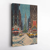Snowy Chrysler Building Print, New York Christmas Canvas Wall Art, NYC Winter Cityscape Poster, Festive New York Decor, Digital Download