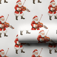 Musical Christmas Gift Wrap, Santa Playing Violin Wrapping Paper, Watercolor Santa Present Paper, Musician Holiday Gift Wrap
