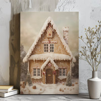 Snowy Winter Landscape Print, Gingerbread House Christmas Wall Art, Whimsical Holiday Poster, Digital Download Xmas Decor