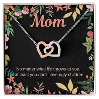 Interlocking Hearts Necklace, Humorous Mom Necklace, Rose Gold Heart Pendant Necklace, Christmas Present for Mom, Birthday Jewelry for Her