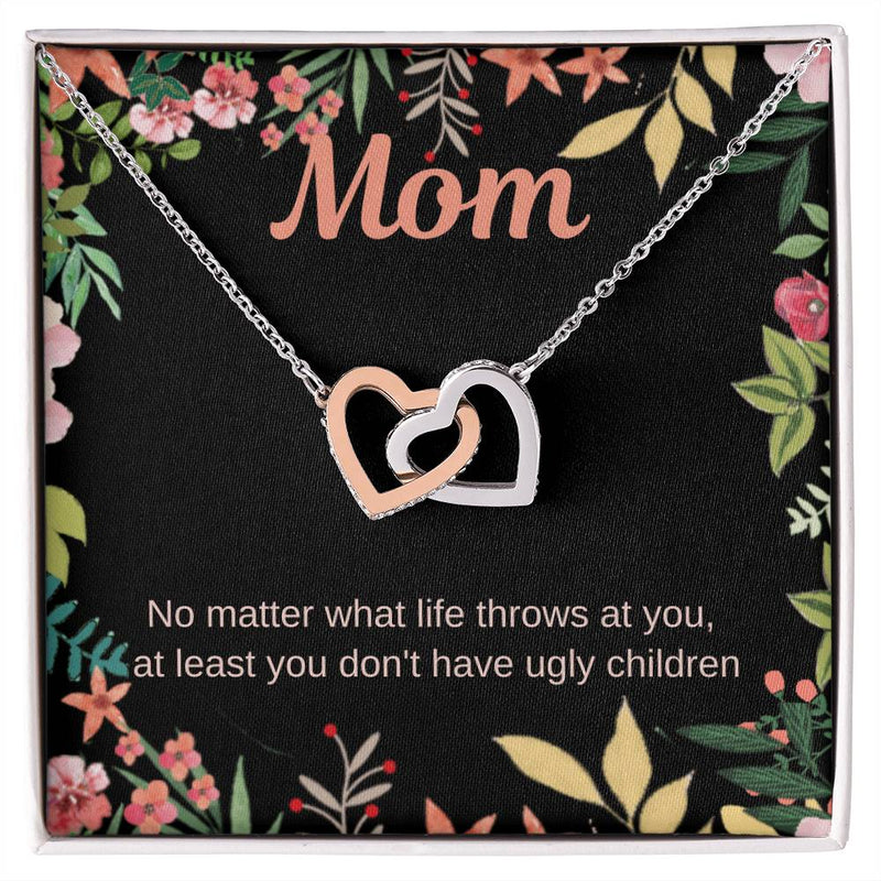 Interlocking Hearts Necklace, Humorous Mom Necklace, Rose Gold Heart Pendant Necklace, Christmas Present for Mom, Birthday Jewelry for Her