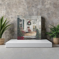 Comfy Holiday Wreath Rocking Chair Wall Art, Rustic Christmas Farmhouse Porch Canvas Art, Winter Scene Print, Digital Download Art Present