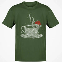 Sparkling Santa Hat Coffee Cup Tee, Love Coffee Graphic T-Shirt, Christmas Coffee Lover Shirt, Winter Holiday Season Graphic Tee