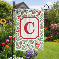 Monogram Initial Holly Bells Flag, Personalized Christmas Garden Flag, Custom Holiday Yard Flag, Winter Lawn Banner, Xmas Porch Decor Flag