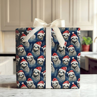 Santa Hat Animal Holiday Gift Wrap, Christmas Sloth Wrapping Paper, Whimsical Navy Winter Wrapping Paper, Festive Present Wrapping Paper