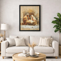 Holy Family Watercolor Print, Nativity Scene Wall Art Digital Download, Christian Christmas Wall Art, Snowy Nativity Poster, Holiday Decor