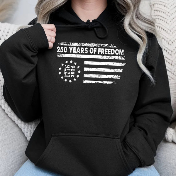 America 250 Years of Freedom Hoodie | 1776-2026 Patriotic Flag Graphic | Premium Cotton Blend Unisex Sweatshirt | USA Independence Celebration Gift