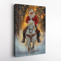 Western Christmas Canvas Print, Cowboy Santa Claus Canvas Art, Rustic Holiday Canvas Decor, Farmhouse Xmas Wall Art, Country Holiday Present