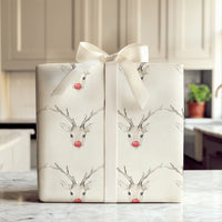 Watercolor Reindeer Wrapping Paper, Red Nosed Reindeer Wrapping Paper, Rustic Holiday Gift Wrap, Christmas Present Wrapping Paper