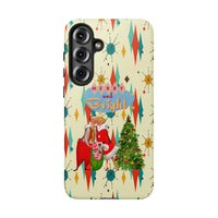 Retro Mid Century Holiday Couple Samsung Phone Case, Merry and Bright Christmas Phone Case Samsung, Vintage Xmas Tough Phone Cover