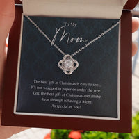 14k White Gold Mother Necklace, Love Knot Necklace for Mom, Sparkling Cubic Zirconia Pendant Necklace, Meaningful Christmas Present for Mother