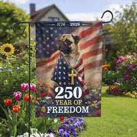 Patriotic Pug Garden Flag | 250 Years of Freedom 1776-2026 USA Semiquincentennial | Double-Sided Premium Polyester | Fourth of July Memorial Day Outdoor Decor Gift