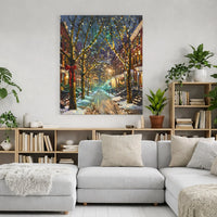 Winter Night Cityscape Wall Art, Christmas Street Digital Download, Festive Snowy Street Scene Poster, Holiday Home Printable Decor