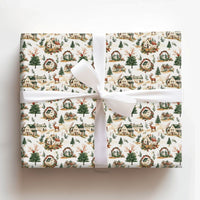 Rustic Watercolor Winter Wrapping Paper, Christmas Village Wrapping Paper, Comfy Pine Tree Gift Wrap, Reindeer Holiday Winter Wrapping Paper