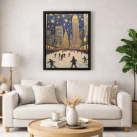 Christmas in New York Canvas Print, NYC Ice Skating Canvas Wall Art, Impressionist Winter Cityscape Canvas, Holiday Seasonal Home Decor