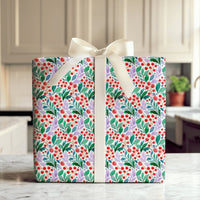 Red Berries Green Leaves Gift Wrap, Watercolor Botanical Wrapping Paper, Elegant Christmas Floral Wrapping Paper