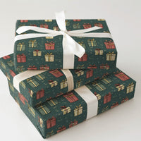 Rustic Holiday Gift Wrap, Vintage Gift Box Wrapping Paper, Christmas Present Wrapping Paper Roll, Dark Green Xmas Wrap