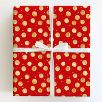 Metallic Dot Holiday Gift Wrap, Red and Gold Polka Dot Wrapping Paper, Festive Christmas Wrapping Paper Roll, Elegant Birthday Gift Wrap