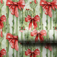 Watercolor Desert Cactus Gift Wrap, Southwestern Christmas Wrapping Paper, Holiday Red Bow Wrapping Paper, Festive Country Present Wrap