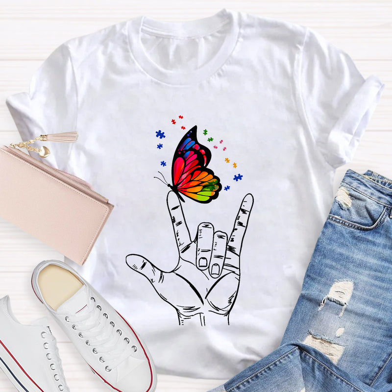 Love Sign Language Autism Butterfly T-Shirt