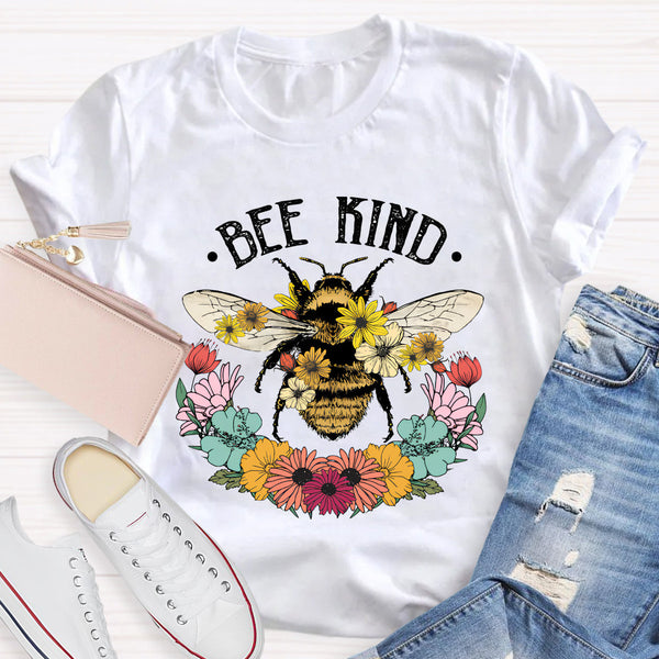 Bee Kind Floral Teacher T-Shirt