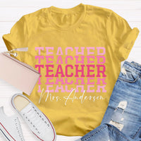 Personalize Name Pink Teacher T-Shirt