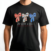 Red White Blue Patriotic Bow T-Shirt | America 250 Years Commemorative Design | Soft Breathable Cotton Tee | Gift for Americana Fans