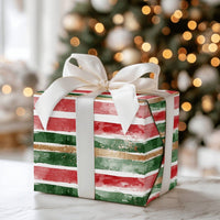 Red Green Gold Gift Wrap, Watercolor Stripe Wrapping Paper, Artistic Brushstroke Wrapping Paper, Festive Christmas Holiday Wrapping Paper